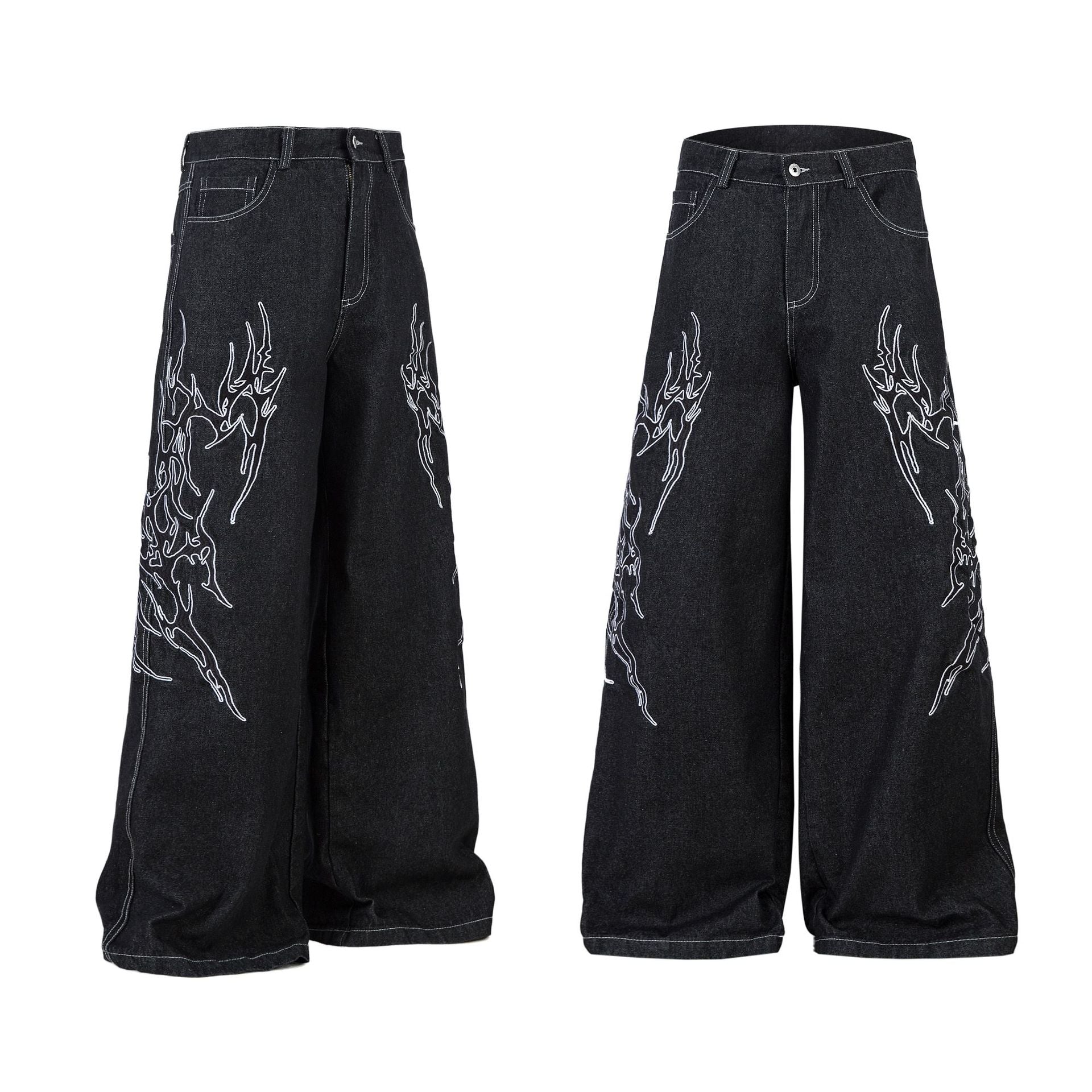 Retro Embroidered Denim Baggy Pants