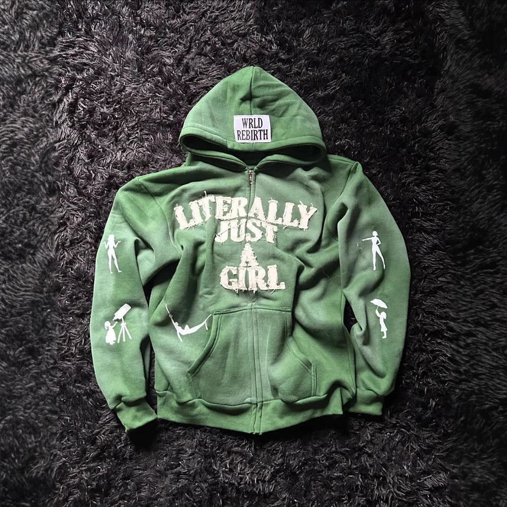 Y2K 3D Printed Zip Hoodie