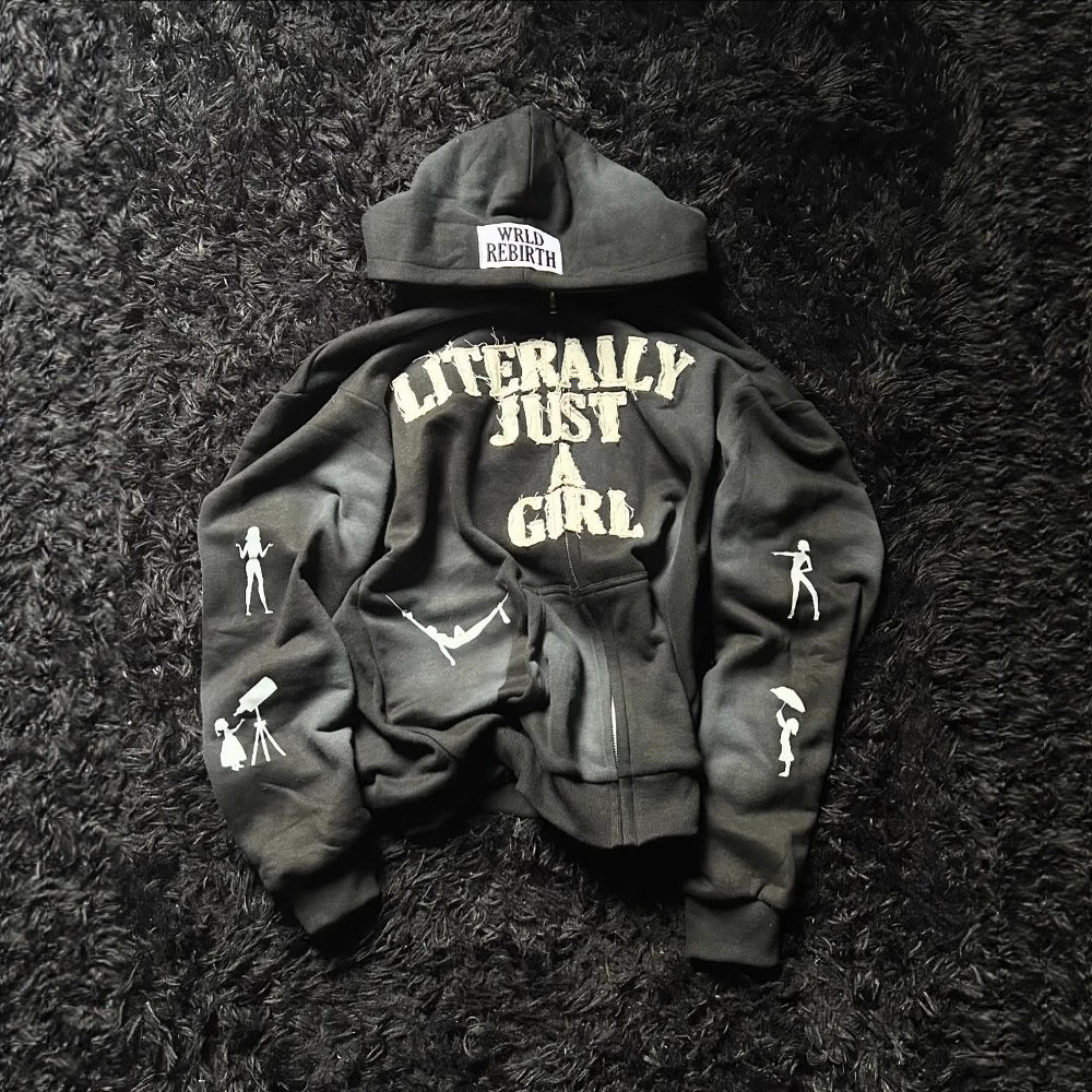 Y2K 3D Printed Zip Hoodie
